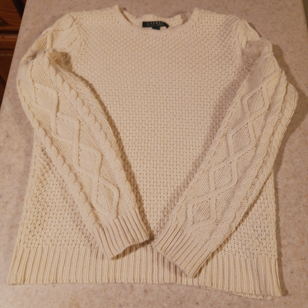 Lauren Ralph Lauren Textured Crew Neck Knit Sweater Cream Size L - Picture 4 of 12
